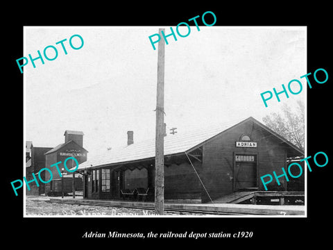 OLD LARGE HISTORIC PHOTO OF ADRIAN MINNESOTA, THE RAILROAD DEPOT STATION c1920