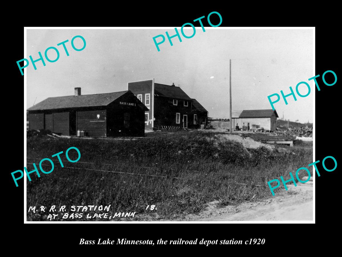 OLD LARGE HISTORIC PHOTO OF BASS LAKE MINNESOTA THE RAILROAD DEPOT STATION c1920