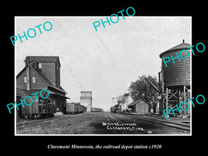 OLD LARGE HISTORIC PHOTO OF CLAREMONT MINNESOTA THE RAILROAD DEPOT STATION c1920