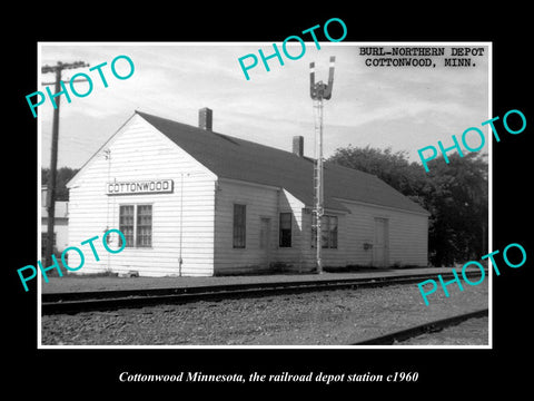 OLD LARGE HISTORIC PHOTO OF COTTONWOOD MINNESOTA, RAILROAD DEPOT STATION c1960