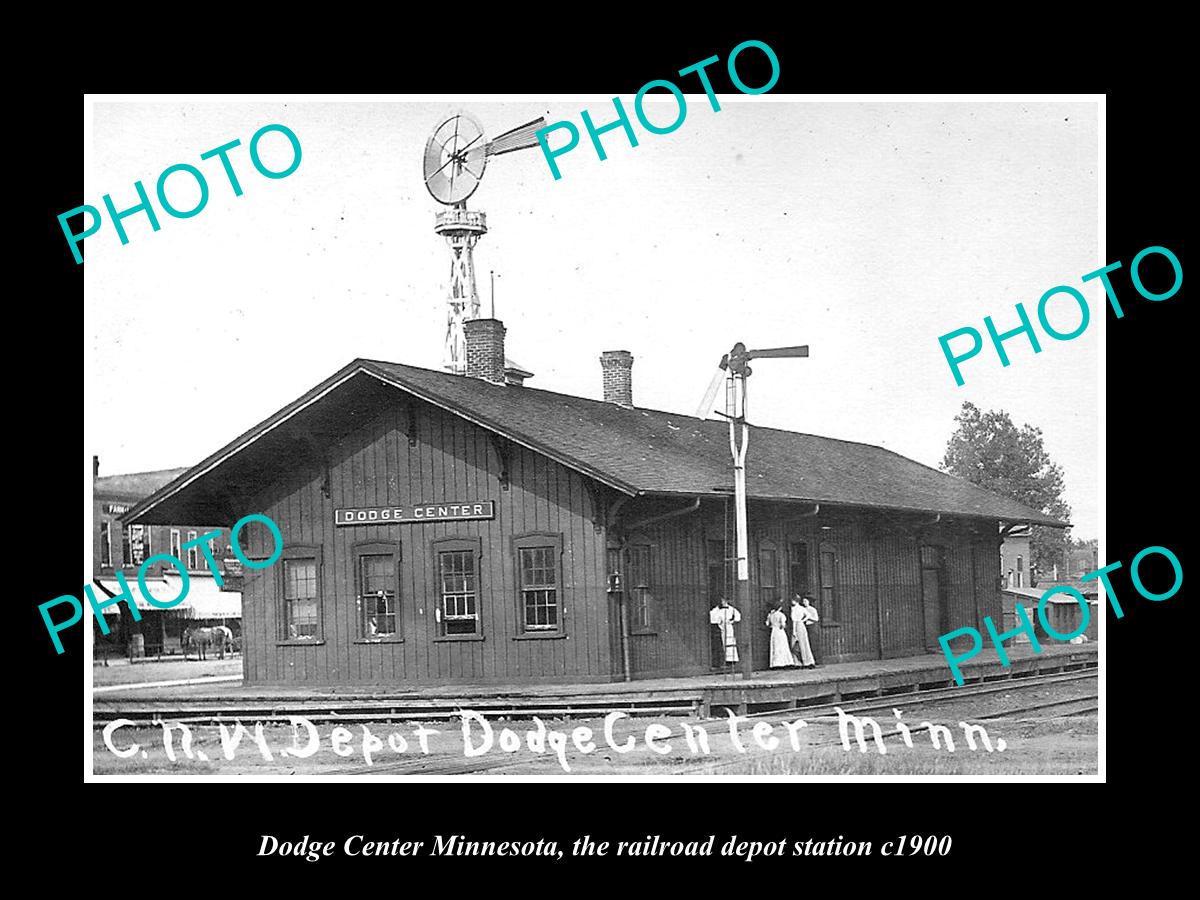 OLD LARGE HISTORIC PHOTO OF DODGE CENTER MINNESOTA, RAILROAD DEPOT STATION c1900