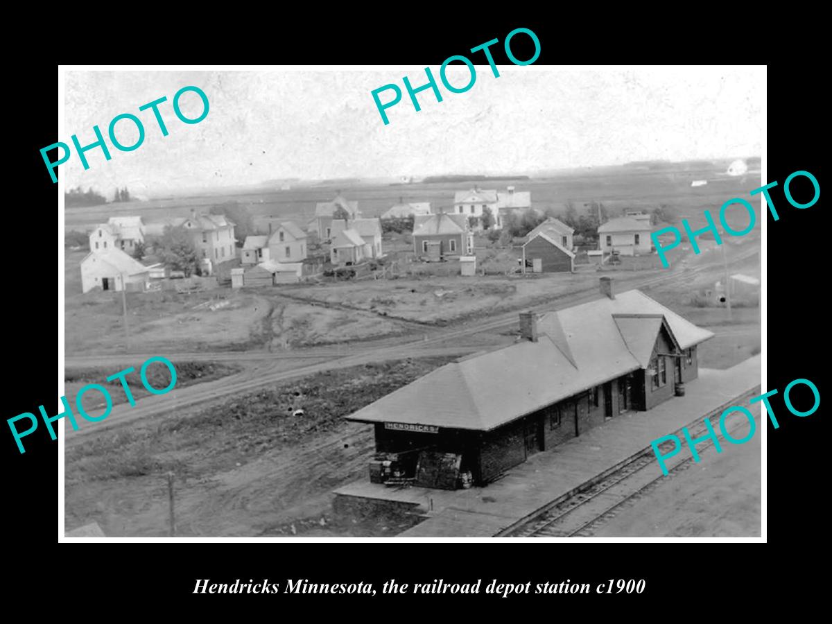 OLD LARGE HISTORIC PHOTO OF HENDRICKS MINNESOTA THE RAILROAD DEPOT STATION c1900