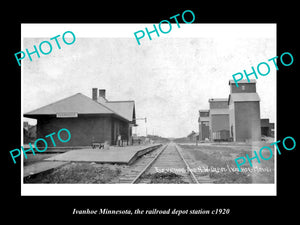 OLD LARGE HISTORIC PHOTO OF IVANHOE MINNESOTA, THE RAILROAD DEPOT STATION c1920