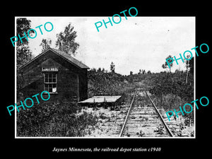 OLD LARGE HISTORIC PHOTO OF JAYNES MINNESOTA, THE RAILROAD DEPOT STATION c1940