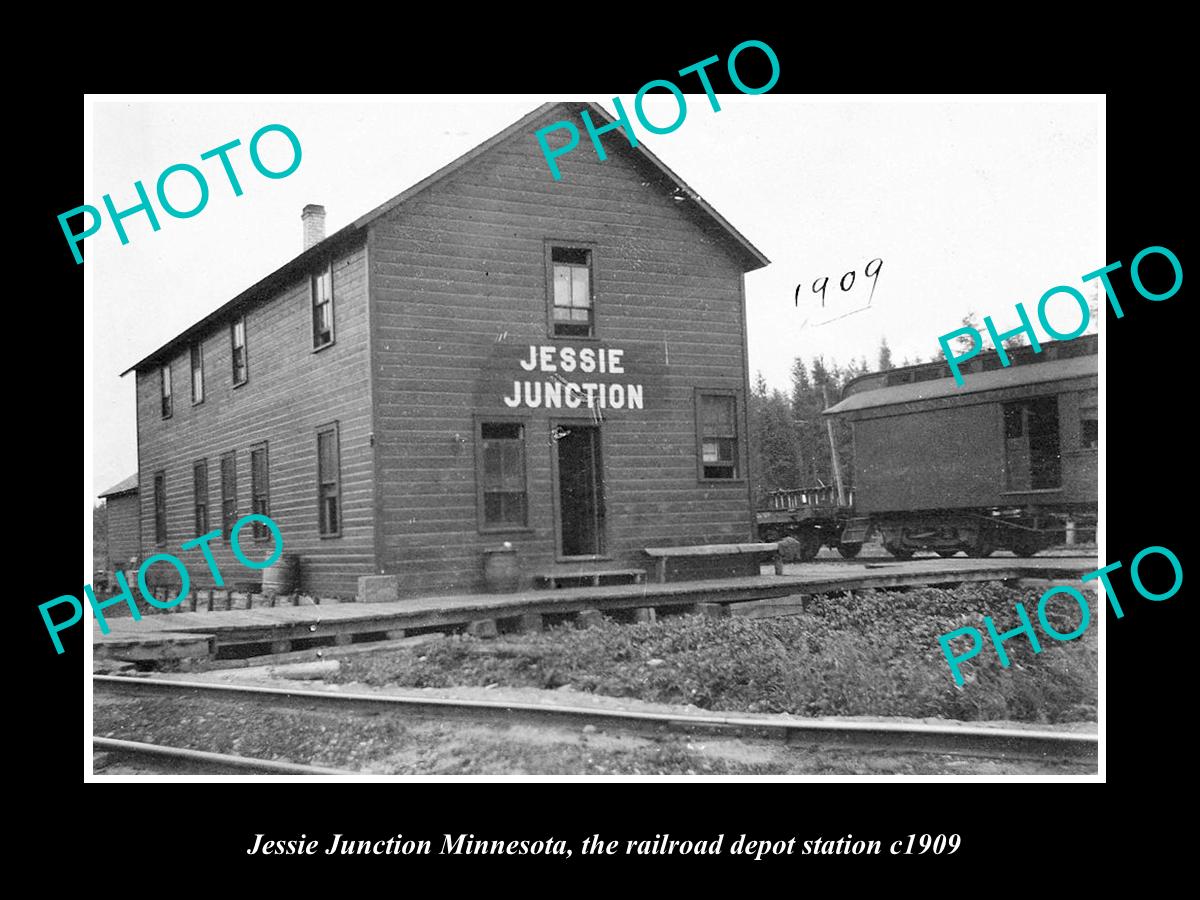 OLD LARGE HISTORIC PHOTO OF JESSIE JUNCTION MINNESOTA THE RAILROAD STATION c1909