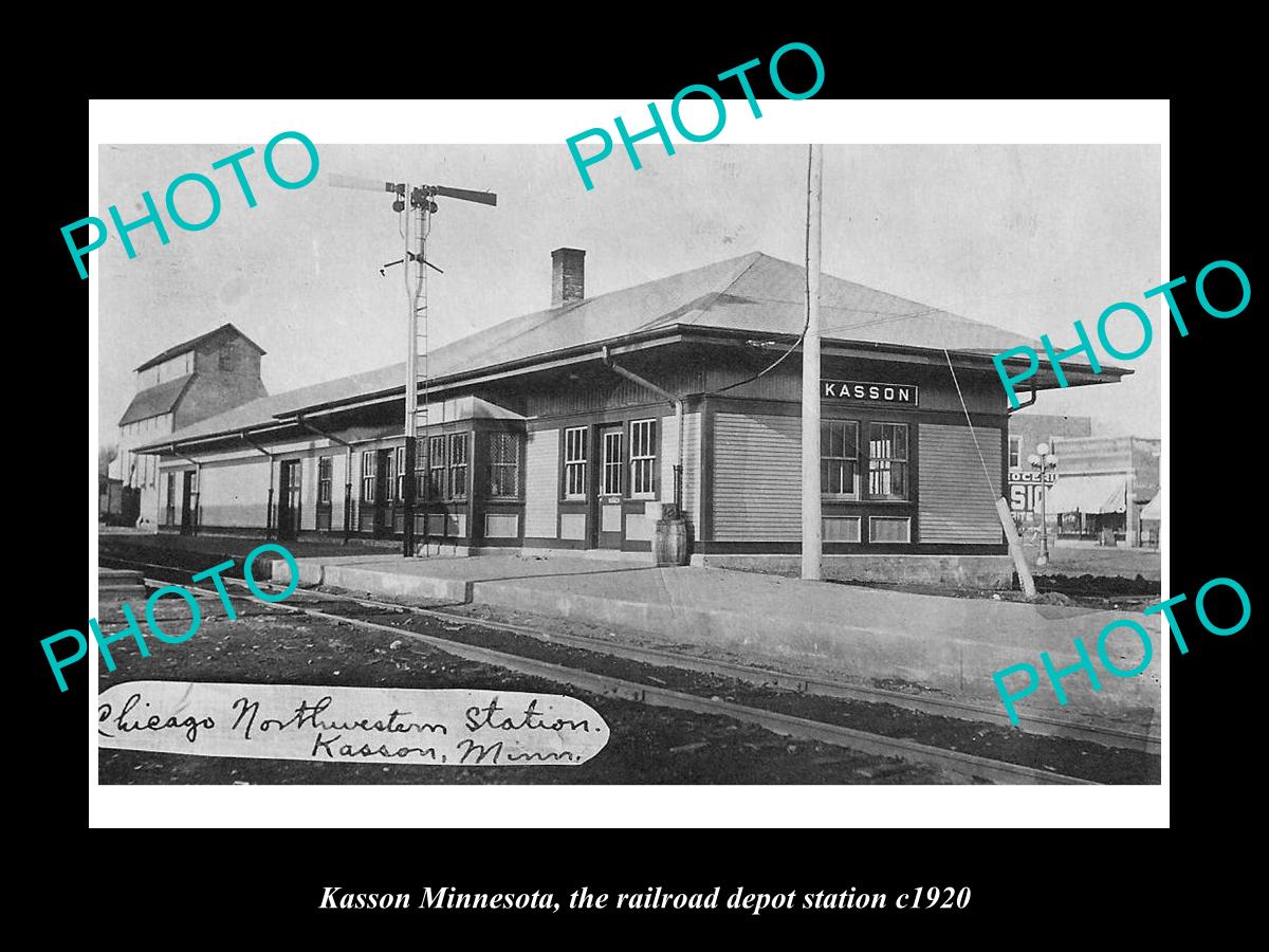 OLD LARGE HISTORIC PHOTO OF KASSON MINNESOTA, THE RAILROAD DEPOT STATION c1920