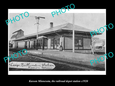 OLD LARGE HISTORIC PHOTO OF KASSON MINNESOTA, THE RAILROAD DEPOT STATION c1920