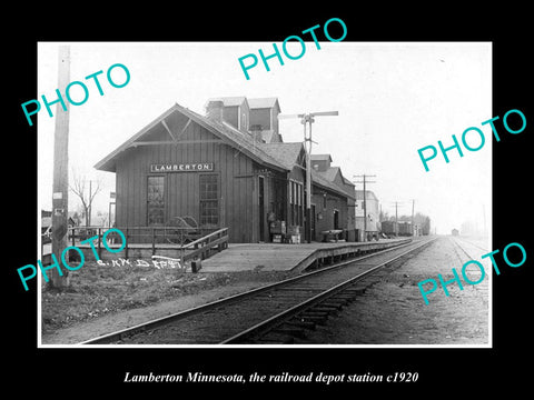 OLD LARGE HISTORIC PHOTO OF LAMBERTON MINNESOTA THE RAILROAD DEPOT STATION c1920