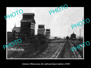 OLD LARGE HISTORIC PHOTO OF LISMORE MINNESOTA, THE RAILROAD DEPOT STATION c1920