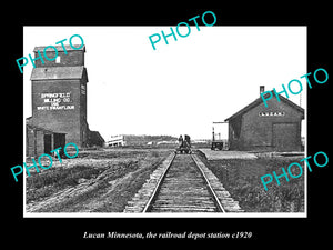 OLD LARGE HISTORIC PHOTO OF LUCAN MINNESOTA, THE RAILROAD DEPOT STATION c1920