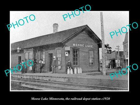 OLD LARGE HISTORIC PHOTO OF MOOSE LAKE MINNESOTA, RAILROAD DEPOT STATION c1920