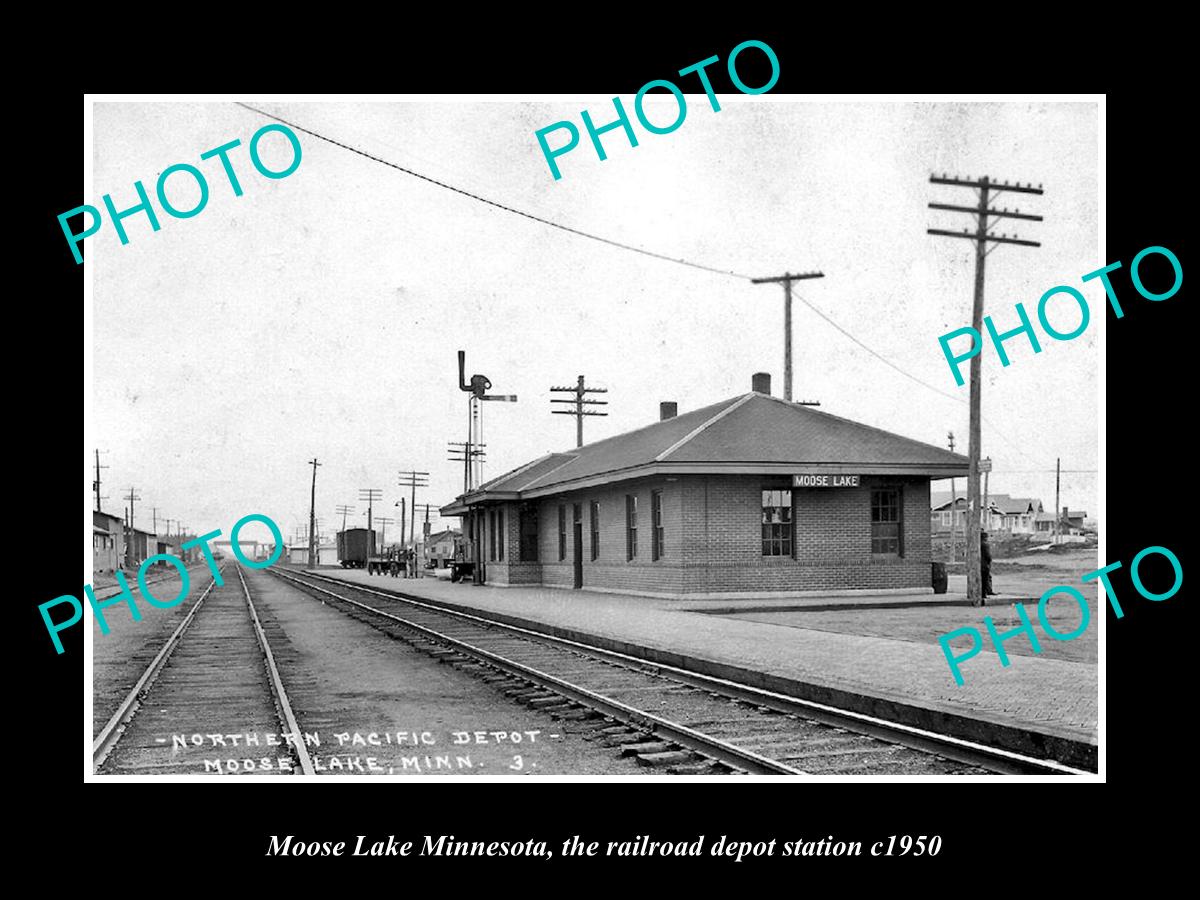 OLD LARGE HISTORIC PHOTO OF MOOSE LAKE MINNESOTA, RAILROAD DEPOT STATION c1950