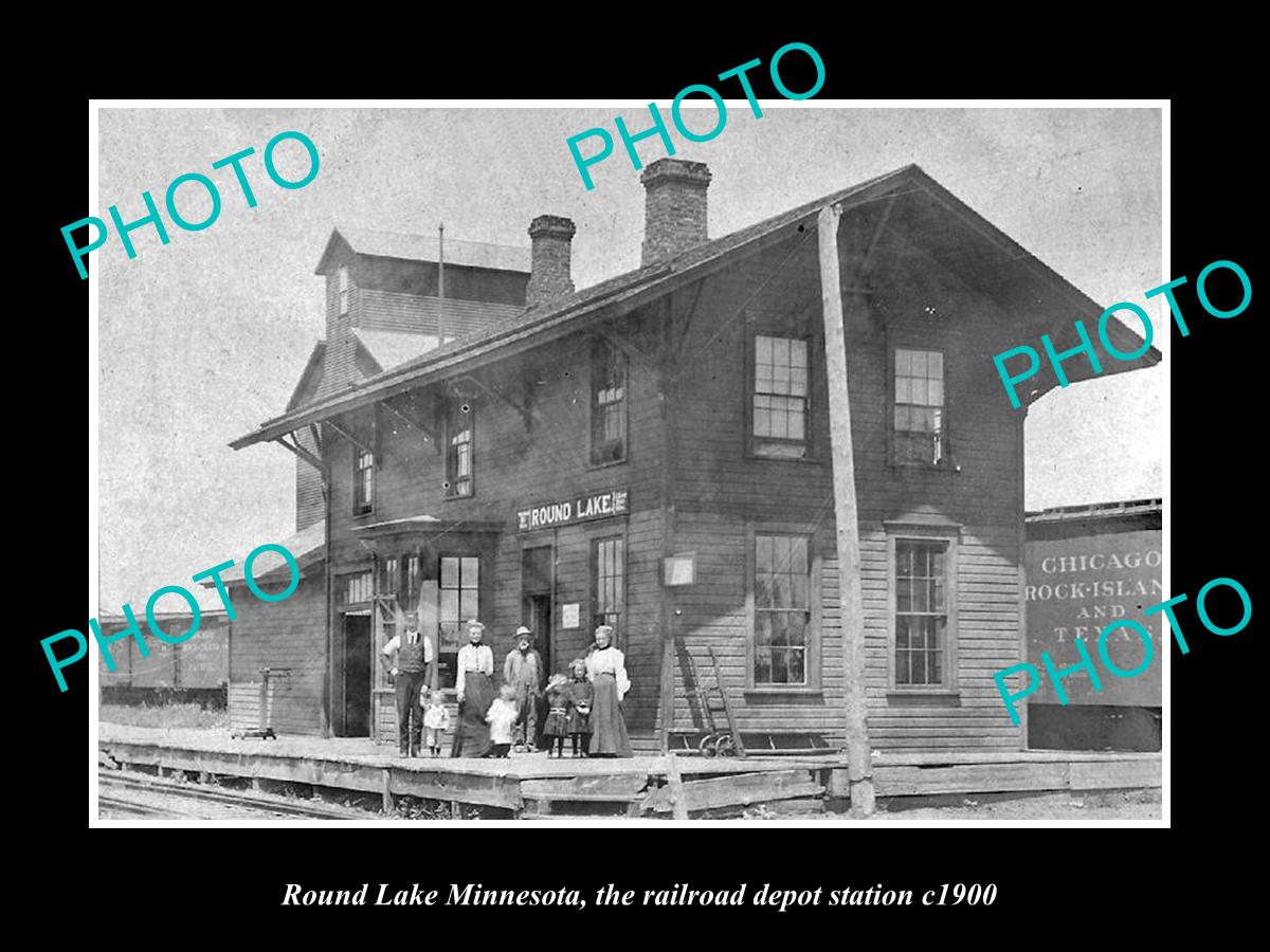 OLD LARGE HISTORIC PHOTO OF ROUND LAKE MINNESOTA, RAILROAD DEPOT STATION c1900