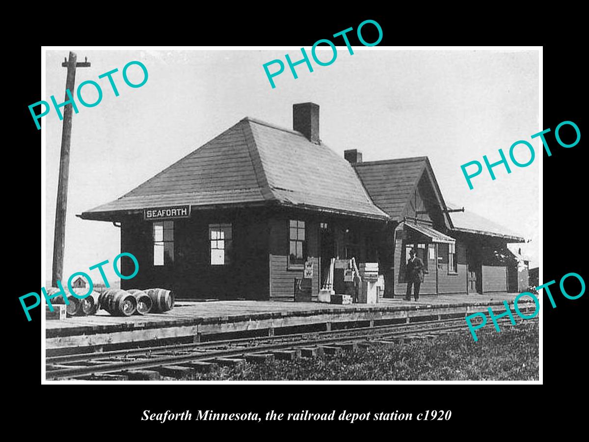 OLD LARGE HISTORIC PHOTO OF SEAFORTH MINNESOTA, THE RAILROAD DEPOT STATION c1920