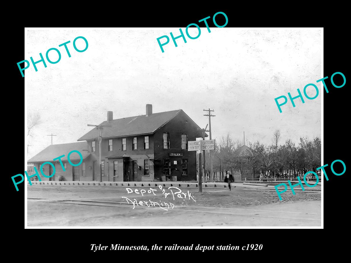 OLD LARGE HISTORIC PHOTO OF TYLER MINNESOTA, THE RAILROAD DEPOT STATION c1920