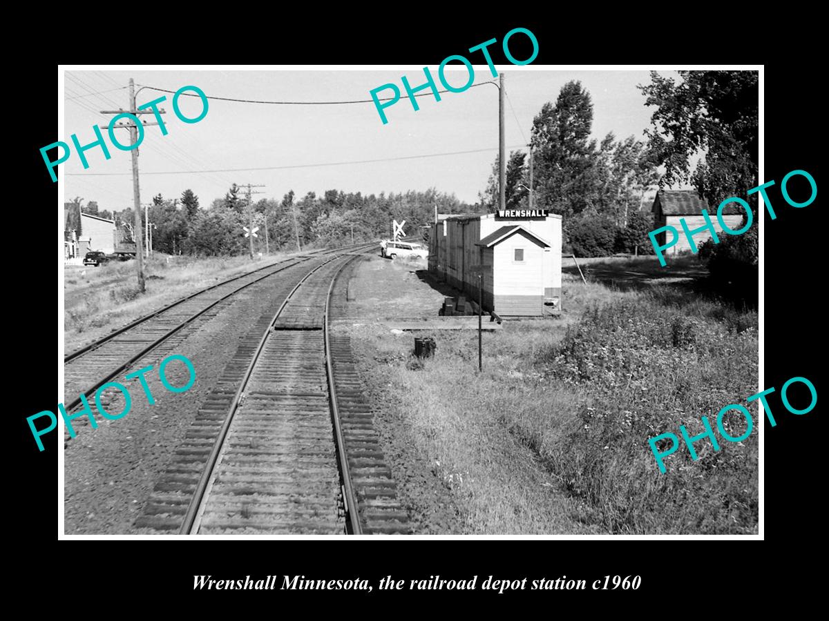 OLD LARGE HISTORIC PHOTO OF WRENSHALL MINNESOTA, RAILROAD DEPOT STATION c1960