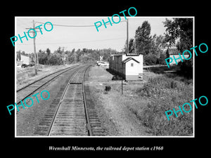 OLD LARGE HISTORIC PHOTO OF WRENSHALL MINNESOTA, RAILROAD DEPOT STATION c1960