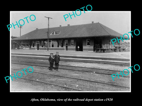 OLD LARGE HISTORIC PHOTO OF AFTON OKLAHOMA, THE RAILROAD DEPOT STATION c1920