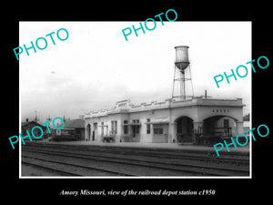 OLD LARGE HISTORIC PHOTO OF AMORY MISSOURI, THE RAILROAD DEPOT STATION c1950