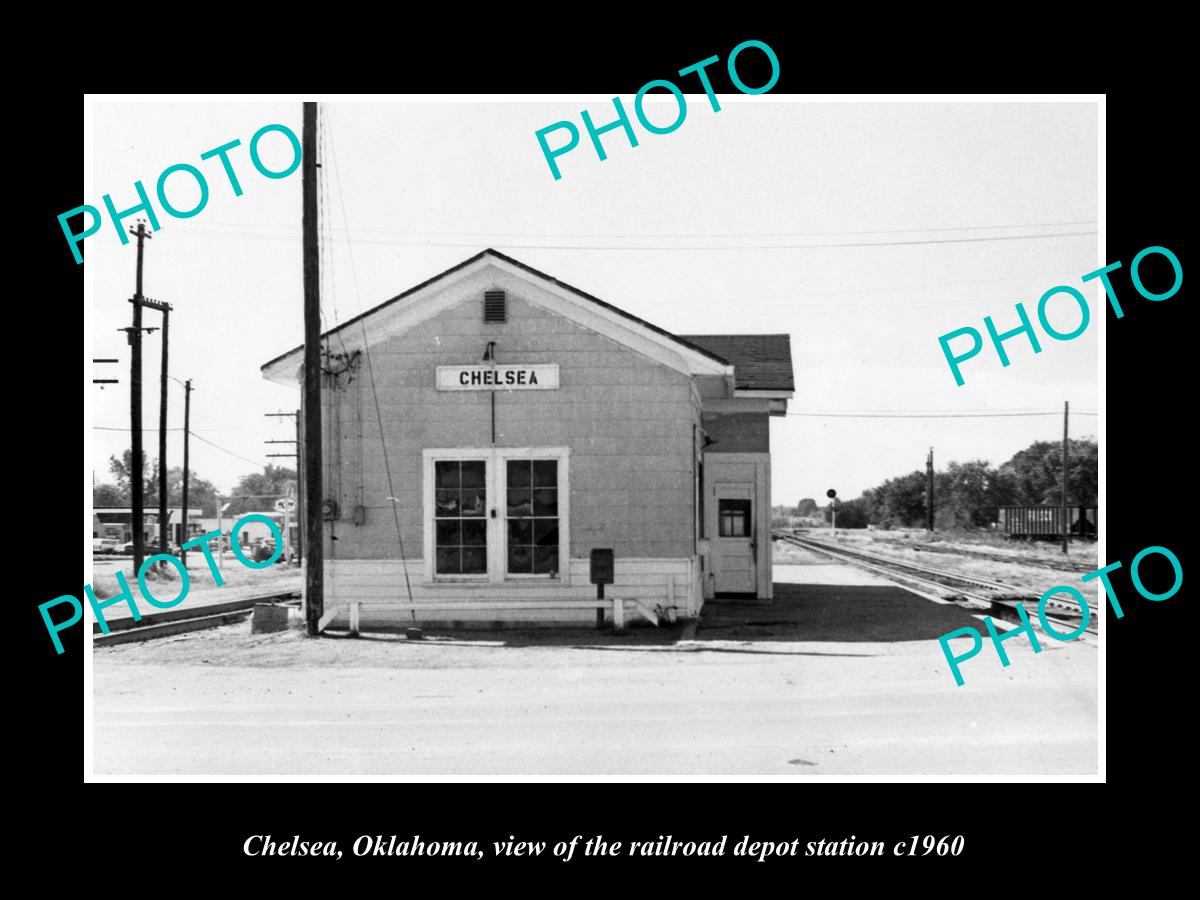 OLD LARGE HISTORIC PHOTO OF CHELSEA OKLAHOMA, THE RAILROAD DEPOT STATION c1960