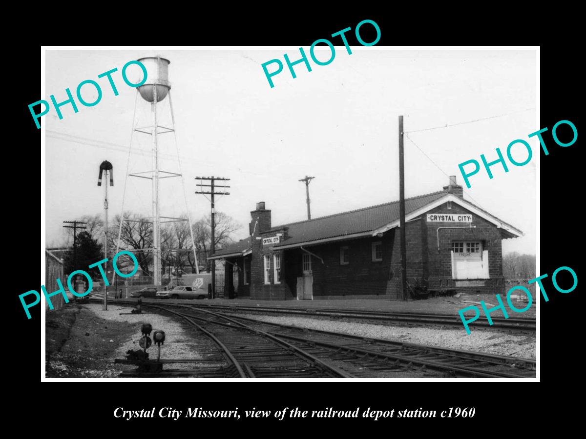 OLD LARGE HISTORIC PHOTO OF CRYSTAL CITY MISSOURI, THE RAILROAD DEPOT c1960