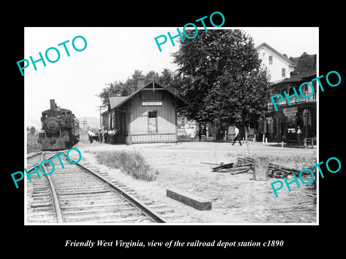 OLD LARGE HISTORIC PHOTO OF FRIENDLY WEST VIRGINIA, THE RAILROAD DEPOT c1890