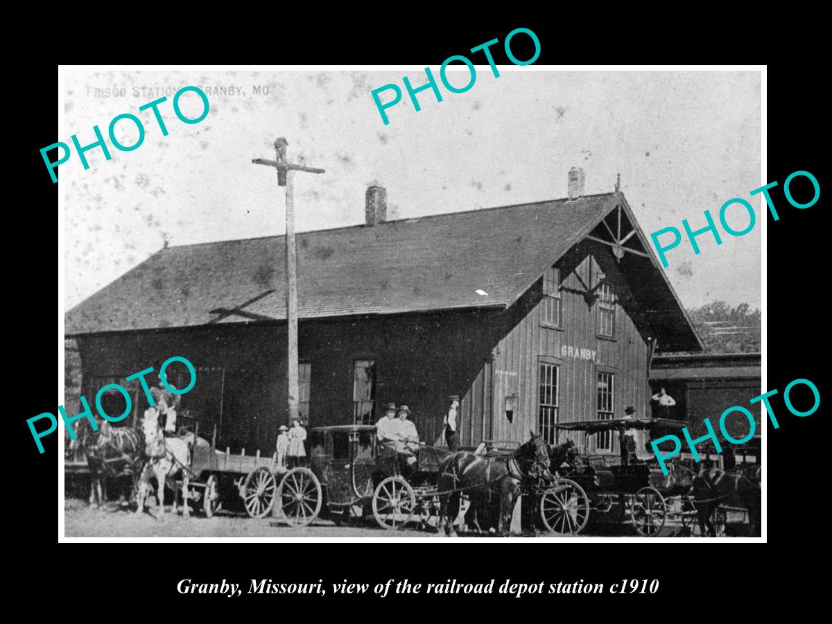 OLD LARGE HISTORIC PHOTO OF GRANBY MISSOURI, THE RAILROAD DEPOT STATION c1910