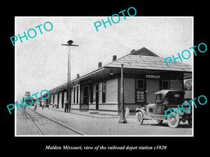 OLD LARGE HISTORIC PHOTO OF MALDEN MISSOURI, THE RAILROAD DEPOT STATION c1920