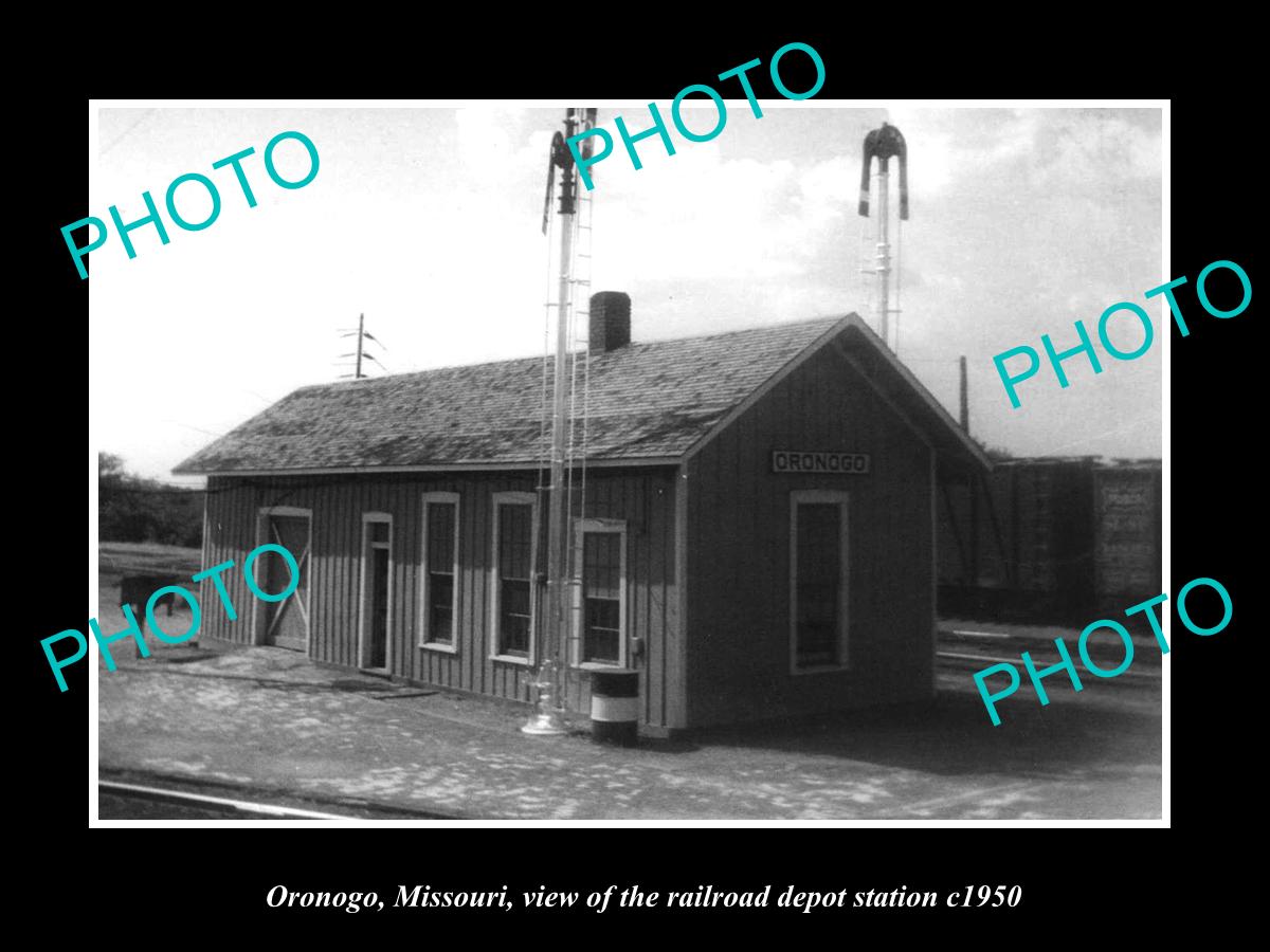 OLD LARGE HISTORIC PHOTO OF ORONOGO MISSOURI, THE RAILROAD DEPOT STATION c1950