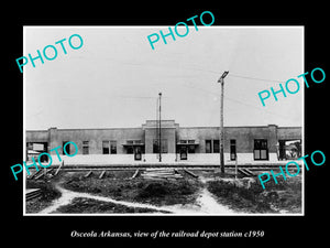 OLD LARGE HISTORIC PHOTO OF OSCEOLA ARKANSAS, THE RAILROAD DEPOT STATION c1950