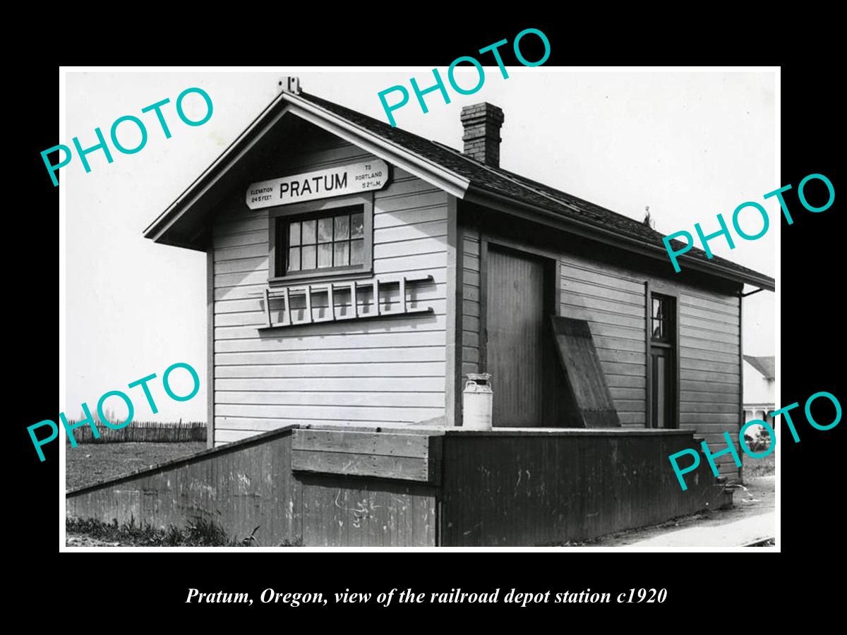 OLD LARGE HISTORIC PHOTO OF PRATUM OREGON, THE RAILROAD DEPOT STATION c1920