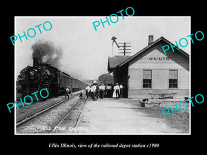 OLD LARGE HISTORIC PHOTO OF ULLIN ILLINOIS, THE RAILROAD DEPOT STATION c1900