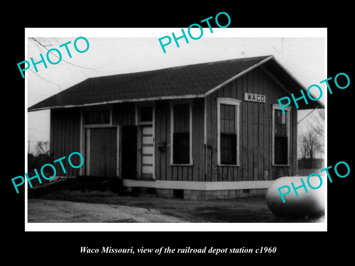 OLD LARGE HISTORIC PHOTO OF WACO MISSOURI, THE RAILROAD DEPOT STATION c1960