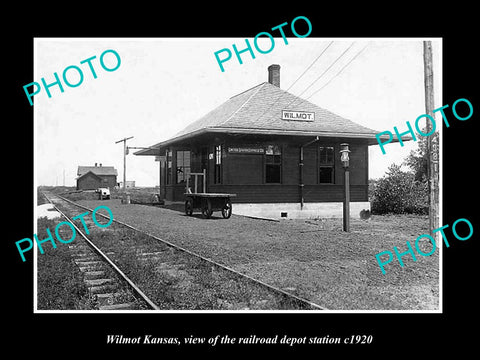 OLD LARGE HISTORIC PHOTO OF WILMOT KANSAS, THE RAILROAD DEPOT STATION c1920