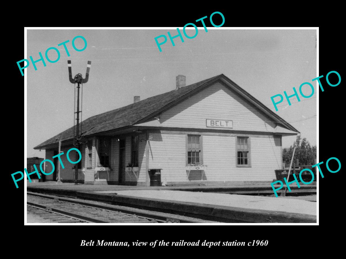 OLD LARGE HISTORIC PHOTO OF BELT MONTANA, THE RAILROAD DEPOT STATION c1960