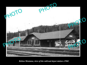 OLD LARGE HISTORIC PHOTO OF BELTON MONTANA, THE RAILROAD DEPOT STATION c1960 1