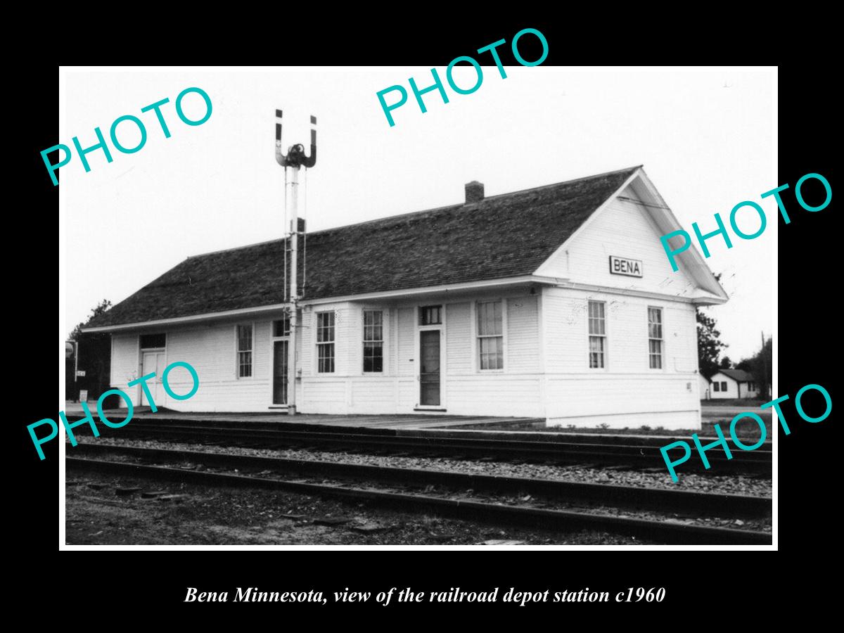 OLD LARGE HISTORIC PHOTO OF BENA MINNESOTA, THE RAILROAD DEPOT STATION c1960