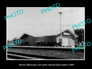 OLD LARGE HISTORIC PHOTO OF BENSON MINNESOTA, THE RAILROAD DEPOT STATION c1960