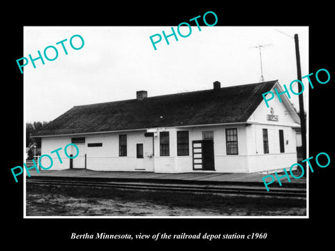 OLD LARGE HISTORIC PHOTO OF BERTHA MINNESOTA, THE RAILROAD DEPOT STATION c1960