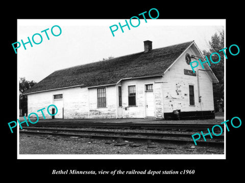 OLD LARGE HISTORIC PHOTO OF BETHEL MINNESOTA, THE RAILROAD DEPOT STATION c1960