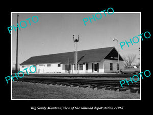 OLD LARGE HISTORIC PHOTO OF BIG SANDY MONTANA, THE RAILROAD DEPOT STATION c1960