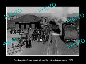 OLD LARGE HISTORIC PHOTO OF BROCKWAYVILLE PENNSYLVANIA RAILROAD STATION c1920