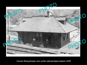 OLD LARGE HISTORIC PHOTO OF CARRIER PENNSYLVANIA, THE RAILROAD DEPOT c1920