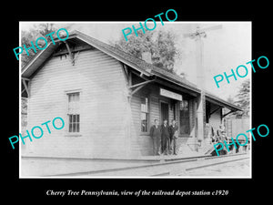 OLD LARGE HISTORIC PHOTO OF CHERRY TREE PENNSYLVANIA, THE RAILROAD DEPOT c1920