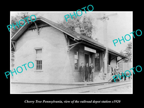 OLD LARGE HISTORIC PHOTO OF CHERRY TREE PENNSYLVANIA, THE RAILROAD DEPOT c1920