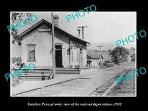 OLD LARGE HISTORIC PHOTO OF ENTRIKEN PENNSYLVANIA, THE RAILROAD DEPOT c1920