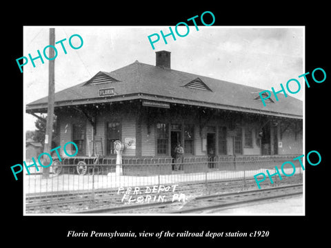 OLD LARGE HISTORIC PHOTO OF FLORIN PENNSYLVANIA, THE RAILROAD DEPOT c1920