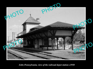 OLD LARGE HISTORIC PHOTO OF LITITZ PENNSYLVANIA, THE RAILROAD DEPOT c1950