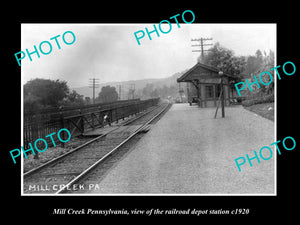 OLD LARGE HISTORIC PHOTO OF MILL CREEK PENNSYLVANIA, THE RAILROAD DEPOT c1920