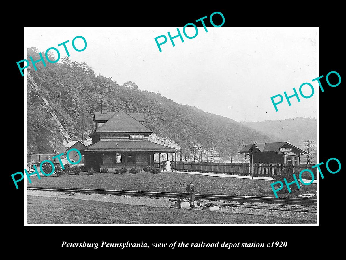 OLD LARGE HISTORIC PHOTO OF PETERSBURG PENNSYLVANIA, THE RAILROAD DEPOT c1920